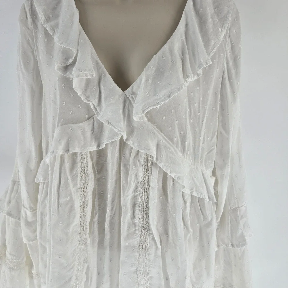 American Eagle White Swiss Dot Ruffle‎ Lace Boho Blouse Top Small - Picture 5 of 8